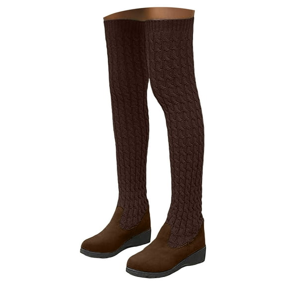 Dakaela Women's Over The Knee Thigh High Boots Platform Stretch Knitted Winter Fall Long Tall Boot