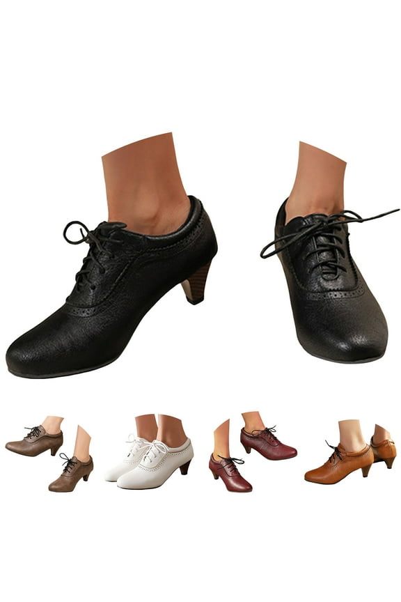 Women's Oxfords Chunky Block Heel Dress Wingtip Ankle Boots Vintage Lace up Brogues Booties Black 10.5