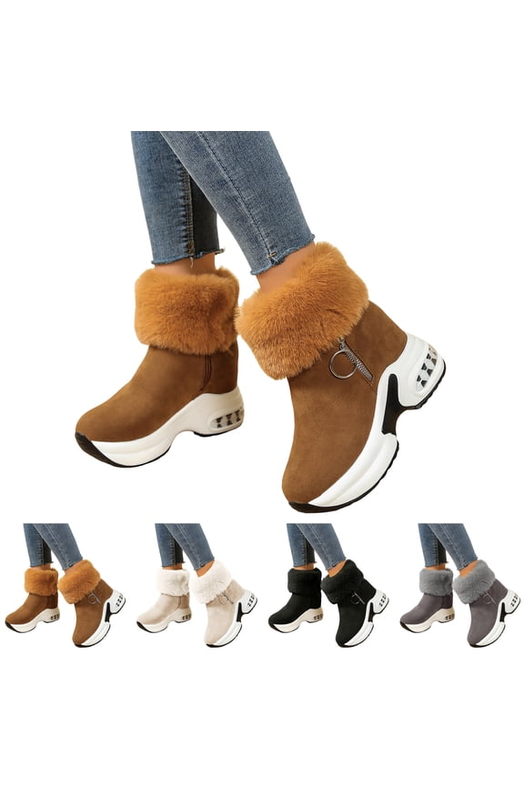 Women's Platform Ankle Boots Arch Support High Top Fashion Sneakers Side Zipper Outdoor Non Slip Winter Snow Booties Black 6