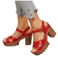 thumbnail image 1 of Dakaela Women's Platform Chunky Heels Open Toe Ankle Strap High Heeled Sandals Crisscross Strappy Fashion Wedding Party Dress Pumps Shoes Size 6-10 Red, 1 of 6