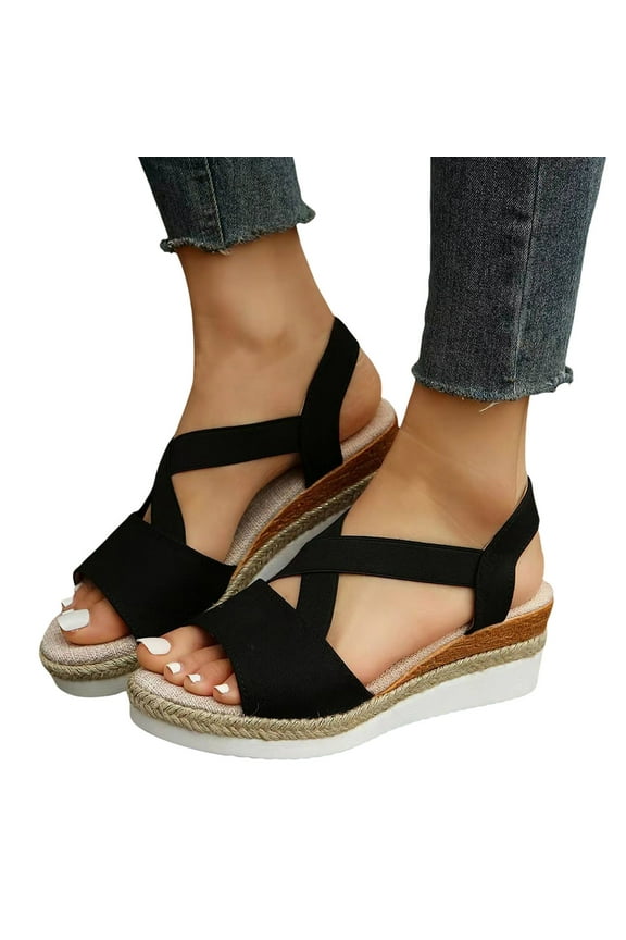 Women's Platform Espadrilles Wedge Sandals Slip on Elastic Ankle Strap Walking Summer Shoes