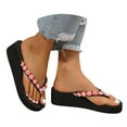 thumbnail image 1 of Dakaela Women's Platform Flip Flop Rhinestones Arch Support Soft Cushion Wedge Summer Thong Sandals, 1 of 7