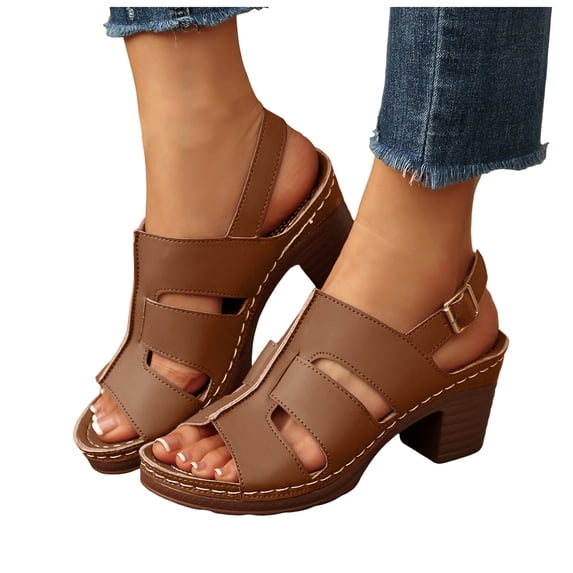 Dakaela Women's Platform High Heels Chunky Block Heeled Sandals Slingback Open Toe Comfortable Wedding Party Prom Dress Shoes Size 6-10 Khaki
