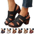 thumbnail image 1 of Dakaela Women's Platform High Heels Chunky Block Heeled Sandals Slingback Open Toe Comfortable Wedding Party Prom Dress Shoes Size 6-10 Wine, 1 of 8