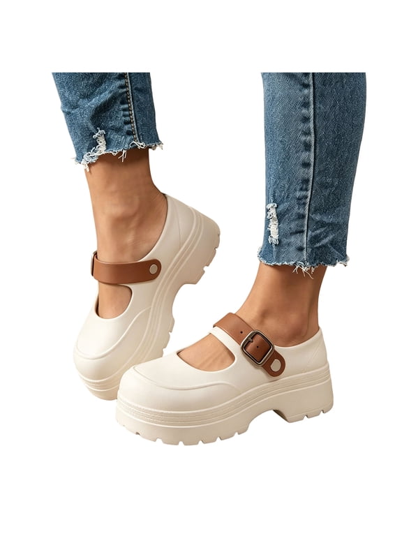 Women's Platform May Jane Slip on Closed Toe Clogs Arch Support Summer Sandals Backless Dressy Casual Slides (7,White)