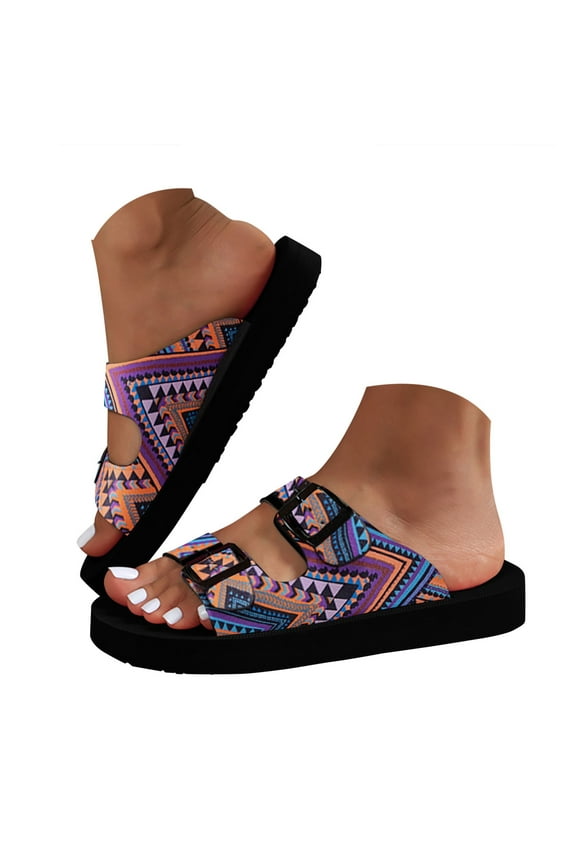 Women's Platform Sandals Arch Support Foam Slip on Slides Two Buckle EVA Flat Sandal Blue 7.5