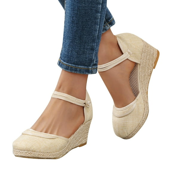 Dakaela Women's Platform Sandals Closed Toe Espadrilles Wedge Sandal Ankle Strap Summer Slip on Shoes