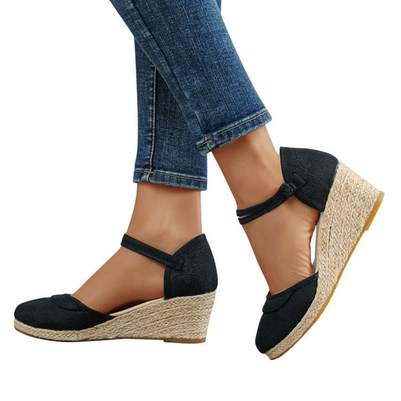 Dakaela Women's Platform Sandals Closed Toe Espadrilles Wedge Sandal Ankle Strap Summer Slip on Shoes