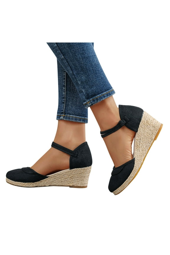Women's Platform Sandals Closed Toe Espadrilles Wedge Sandal Ankle Strap Summer Slip on Shoes