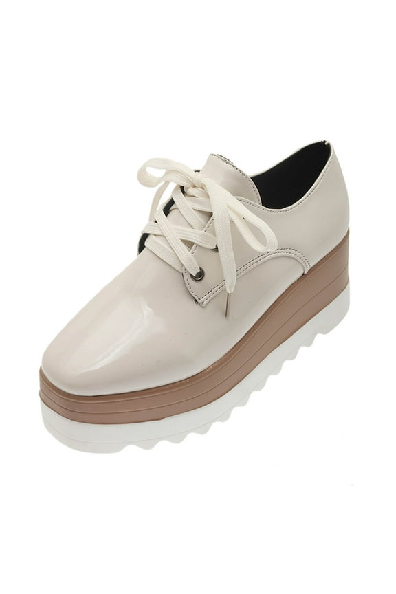Women's Platform Shoes Lace up Wingtips Round Toe Oxfords Thick Sole Walking Loafers Beige 7.5