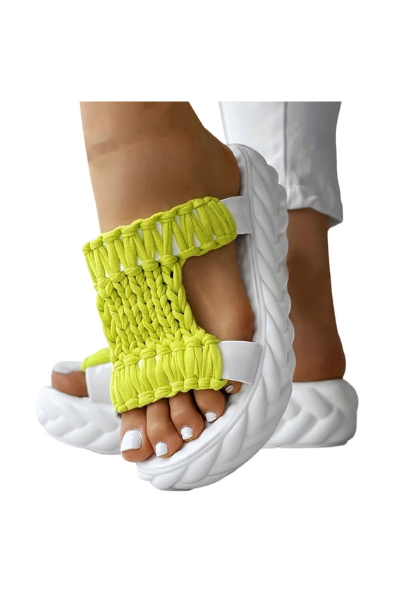 Women's Platform Slide Sandals Memory Foam Cutout Slip on Slides Braided Comfortable Summer Casual Walking Slipper Shoes Light Green 9