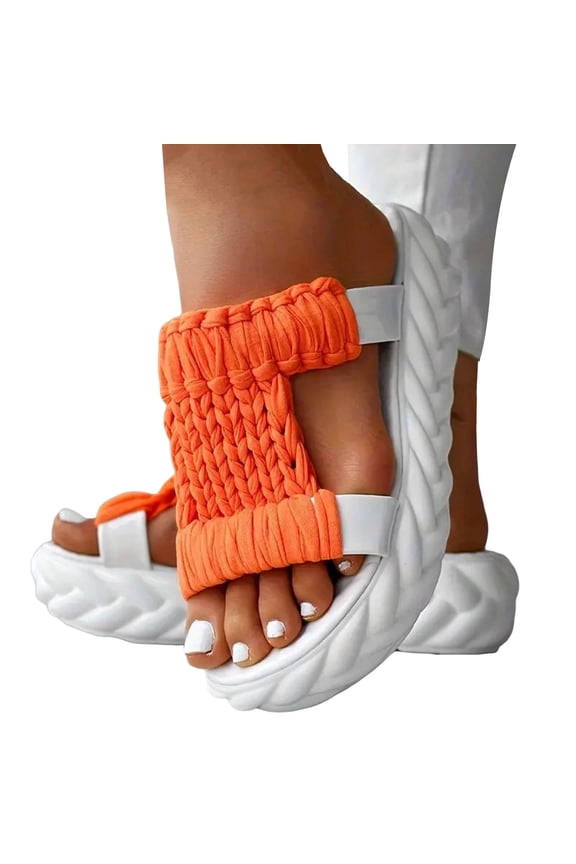 Women's Platform Slide Sandals Memory Foam Cutout Slip on Slides Braided Comfortable Summer Casual Walking Slipper Shoes Red 7