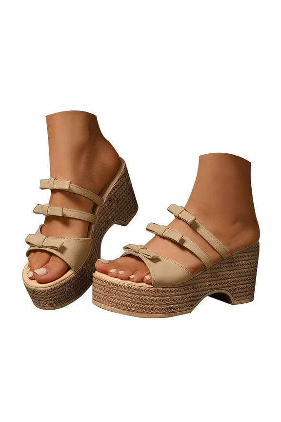 Women's Platform Slide Sandals Strappy Wedge Dressy Sandal Summer Walking Shoes Gold 8