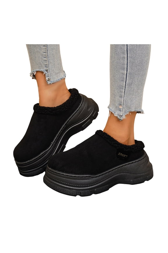 Women's Platform Slippers Suede Fall Winter Mini Boots Fleece Lined Short Ankle Booties Indoor Outdoor Clogs Mules Black 10.5