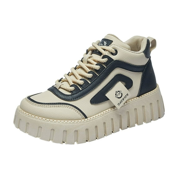 Dakaela Women's Platform Sneakers High Top Canvas Shoes Lace up Casual Walking Tennis Shoe Black 6.5