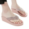 thumbnail image 1 of Dakaela Women's Platform Wedge Flip Flops Rhinestone Summer Beach Thong Sandals Walking Shoes Size 5-8, 1 of 6