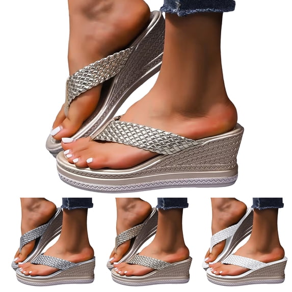 Dakaela Women's Platform Wedge Flip Flops Trendy Dressy Summer Flatform Sandals with Comfortable Walking Outdoor Rubber Soles Size 6.5