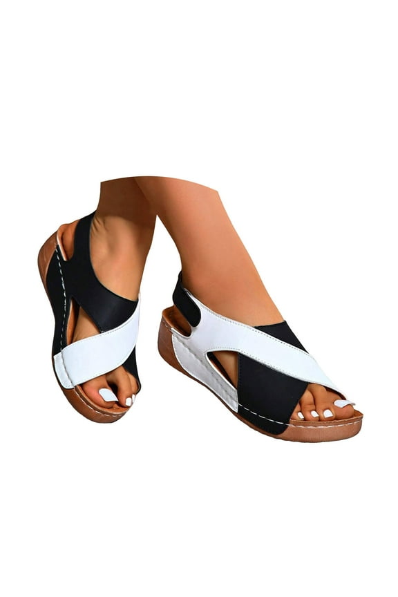 Women's Platform Wedge Sandals Comfortable Ankle Strap Dressy Casual Shoes for Women Beige 7.5