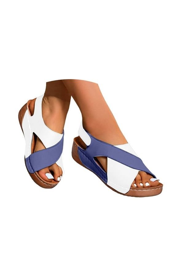 Women's Platform Wedge Sandals Comfortable Ankle Strap Dressy Casual Shoes for Women Blue 8