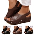 thumbnail image 1 of Dakaela Women's Platform Wedge Sandals Comfortable Leather Cork Heeled Slip on Slides 2.36 Inch Slingback Casual Dressy Summer Walking Shoes Black 6.5, 1 of 8