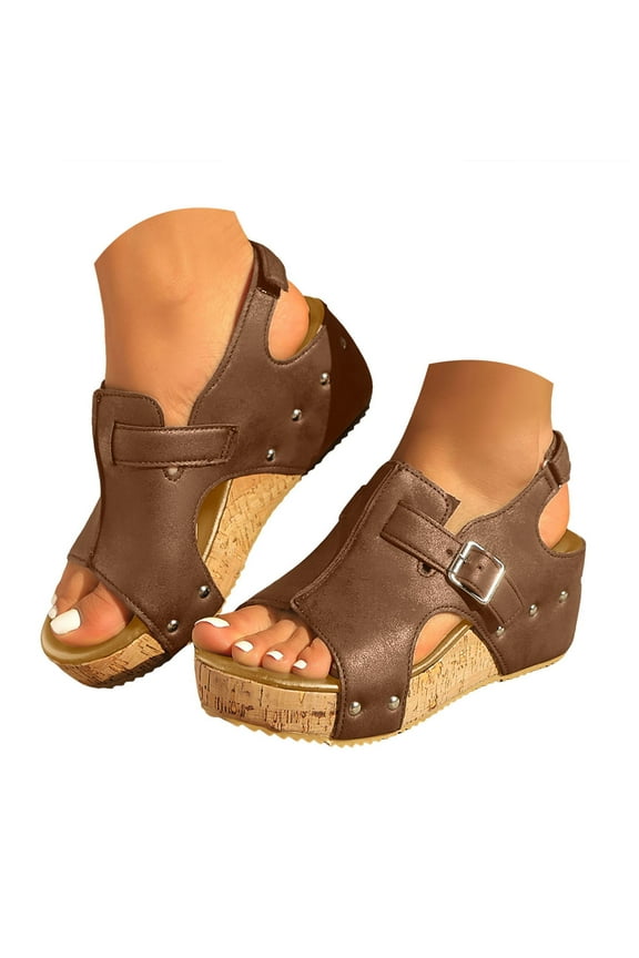Women's Platform Wedge Sandals Comfortable Open Toe Cork Sole Casual Dressy Summer Shoes