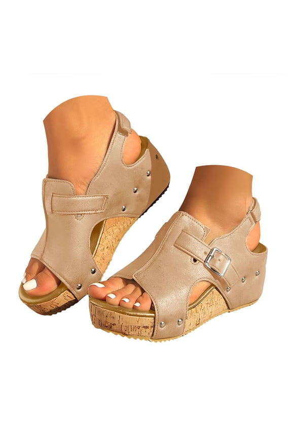 Women's Platform Wedge Sandals Comfortable Open Toe Cork Sole Casual Dressy Summer Shoes