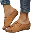thumbnail image 1 of Dakaela Women's Platform Wedge Sandals Floral Hollow out Orthopedic Slip on Slides Casual Outdoor Walking Summer Beach Shoes Brown Size 6.5, 1 of 9