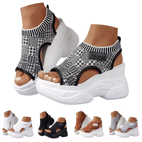 Dakaela Women's Platform Wedge Sandals Hollow out Non Slip Walking Sneakers Orthopedic Open Toe Casual Summer Sport Shoes with Arch Support Size 6-10
