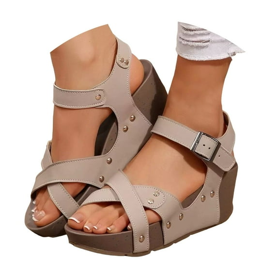 Dakaela Women's Platform Wedge Sandals Open Toe Buckle Casual Summer Shoes Cork Walking Dress Sandal