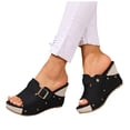 thumbnail image 1 of Dakaela Women's Platform Wedge Sandals Open Toe Cork Heeled Slip on Espadrilles Mules Wide Width Casual Dressy Summer Beach Shoes Black Size 6, 1 of 9