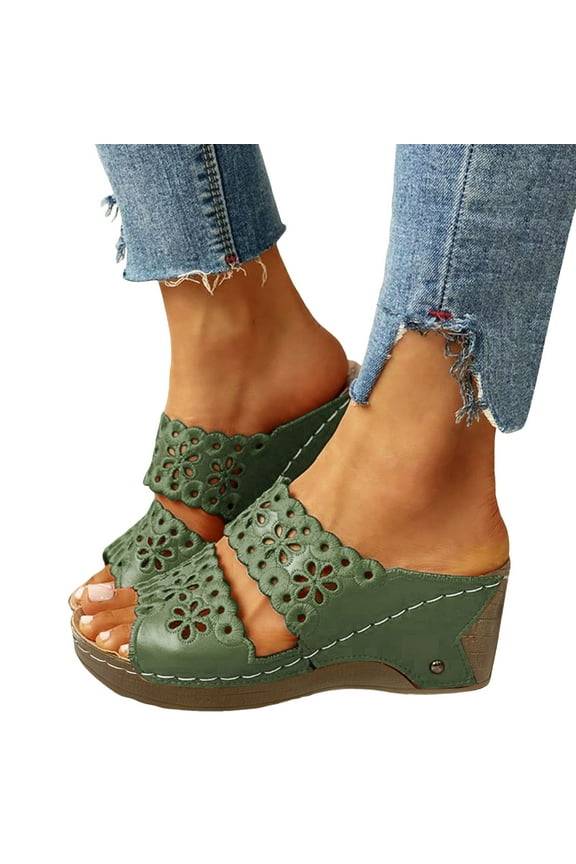 Women's Platform Wedge Sandals Peep Toe High Heel Summer Slides Casual Slip on Shoes Green 6