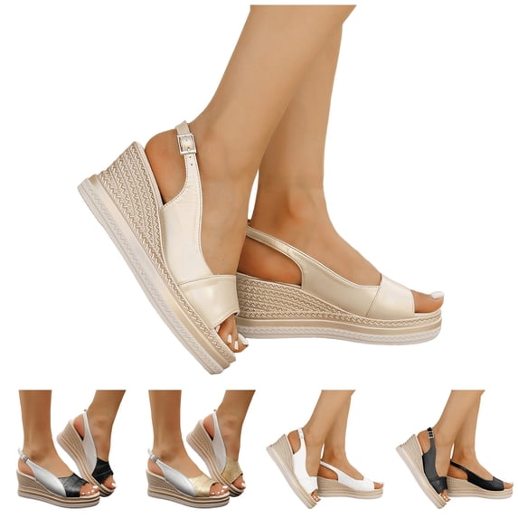 Dakaela Women's Platform Wedges Sandals Open Toe Buckle Slingback Espadrilles 2.95 Inch Slip on Summer Dressy High Heels Size 6-10 Black