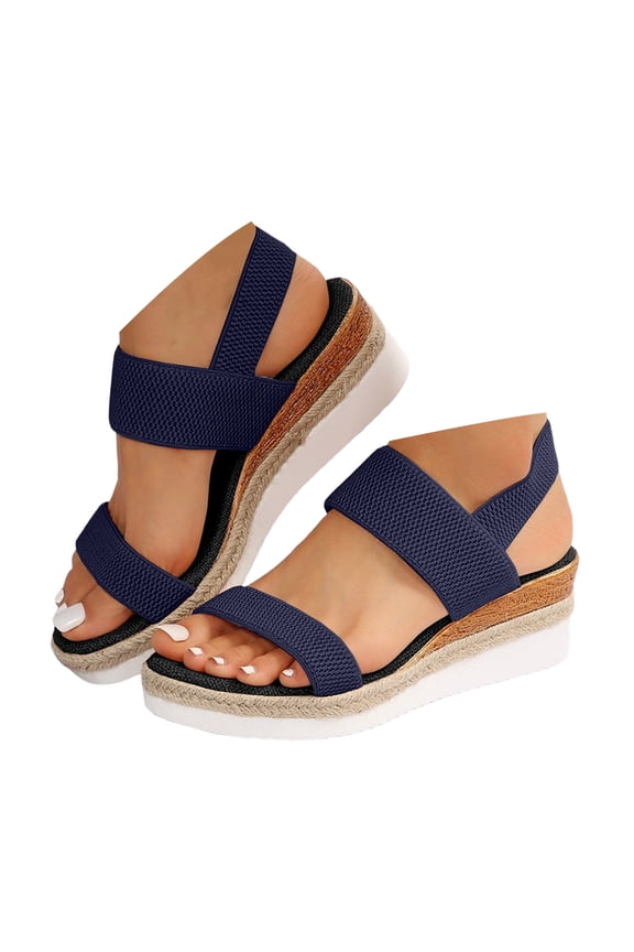 Women's Platform Wedges Sandals Slingback Elastic Ankle Strap Espadrilles Slip on Casual Shoes