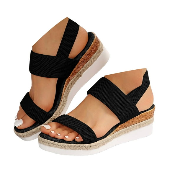 Dakaela Women's Platform Wedges Sandals Slingback Elastic Ankle Strap Espadrilles Slip on Casual Shoes