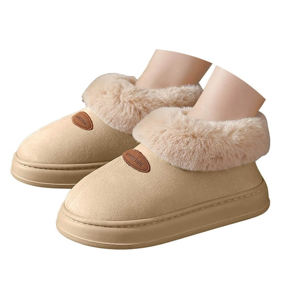 Dakaela Women's Plush Slippers Fuzzy Slip on Suede Platform House Shoes Ladies Comfy Indoor Outdoor Winter Warm Slippers Khaki 8.5