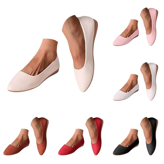 Dakaela Women's Pointed Toe Ballet Flats Leather Comfortable Work Dress Shoes Wedding Party Casual Slip on Penny Loafers Beige 9.5