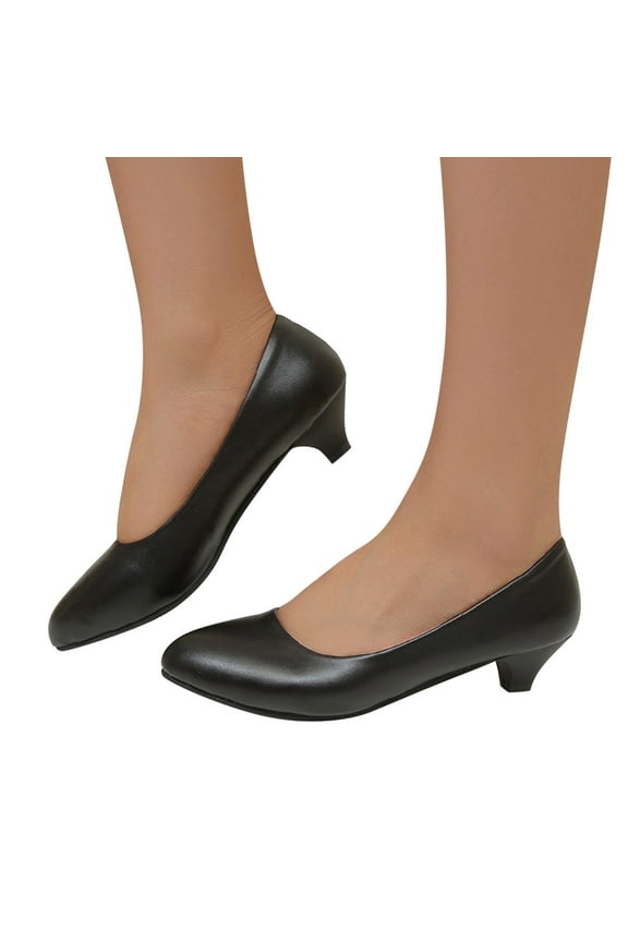 Women's Pumps Low Chunky Block Heel Dress Shoes Closed Round Toe Mary Jane Loafers Navy 9