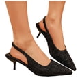 thumbnail image 1 of Dakaela Women's Pumps Slingback Low Kittens Heels Plaid Denim Sparkly Dressy Sandals Wedding Bridal Prom Party Dress Shoes Size 6-10 Black, 1 of 9
