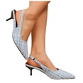 thumbnail image 1 of Dakaela Women's Pumps Slingback Low Kittens Heels Plaid Denim Sparkly Dressy Sandals Wedding Bridal Prom Party Dress Shoes Size 6-10 Blue, 1 of 9
