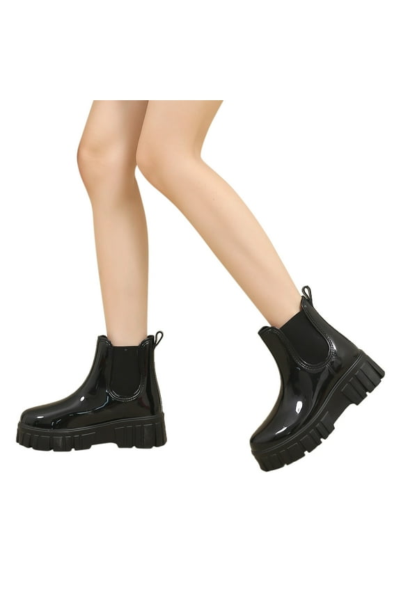 Women's Rain Boots Ankle Booties Waterproof Non Slip Lug Sole Platform Chelsea Garden Shoes