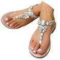 thumbnail image 1 of Dakaela Women's Rhinestone Flat Sandals T-Strap Thong Walking Sandal Summer Beach Flip Flops Gold 7.5, 1 of 7