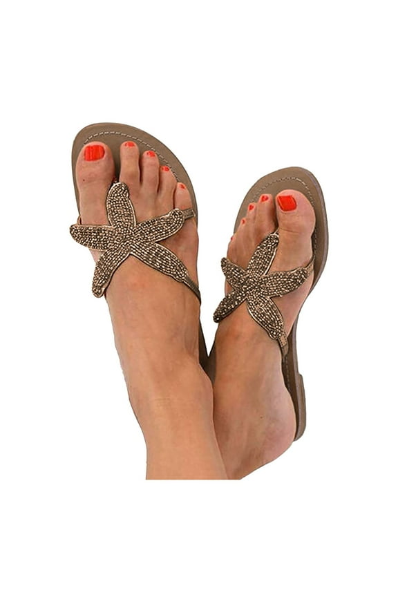 Women's Rhinestone Flip Flops Glitter Bling Casual Slide Sandals Open Toe Flat Shoes Gold 8