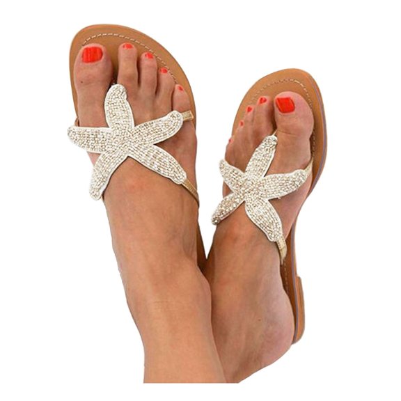 Dakaela Women's Flat Sandals 2025 Open Toe Summer Dressy Slides Rhinestone Beach Walking Slippers