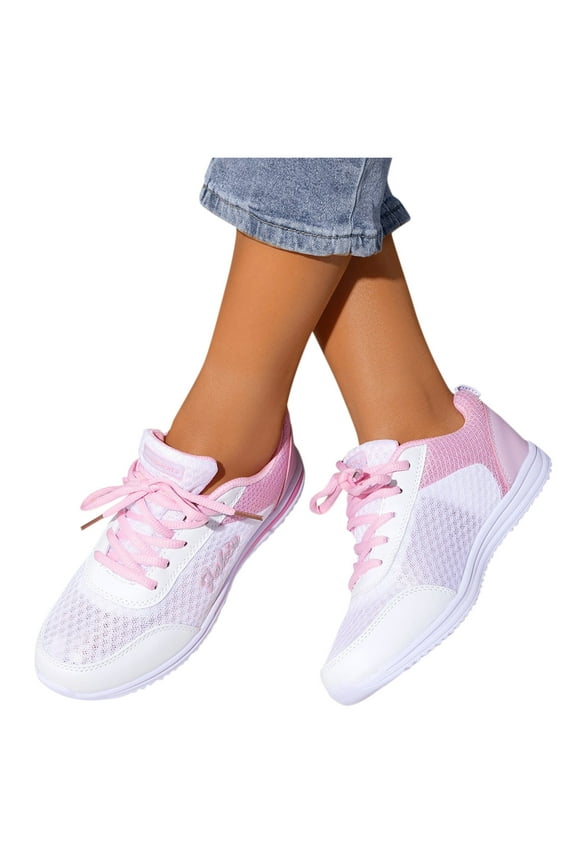 Women's Running Shoes Breathable Walking Tennis Sneakers Workout Gym Sport Flat Shoes White 8.5