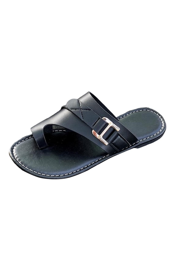 Women's Sandals Orthopedic Toe Ring Casual Slides Flip Flops Fashion Slip on Flat Shoes Black 7