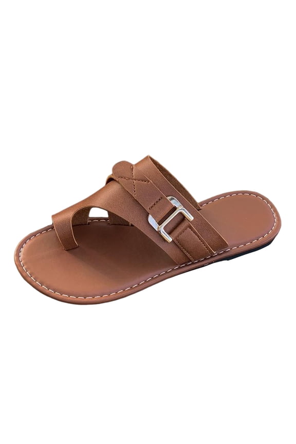 Women's Sandals Orthopedic Toe Ring Casual Slides Flip Flops Fashion Slip on Flat Shoes Brown 9.5