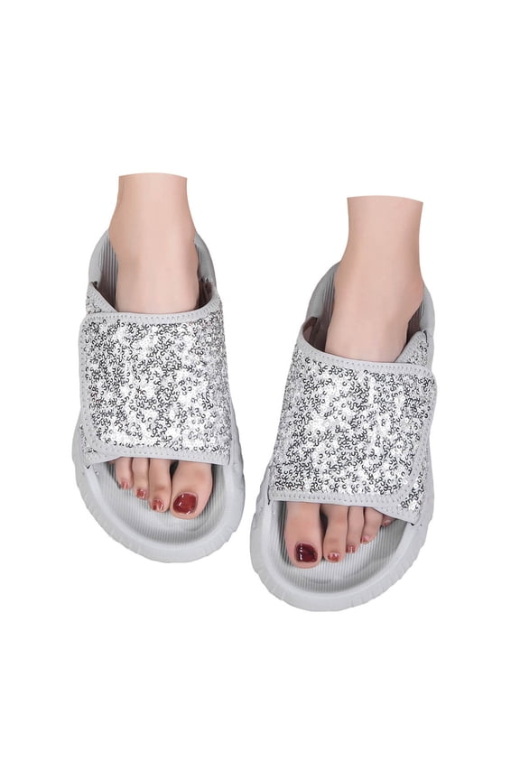 Women's Sequin Slide Sandals 2025 Fashion Summer Beach Pillow Slippers Non Slip Shower Flats