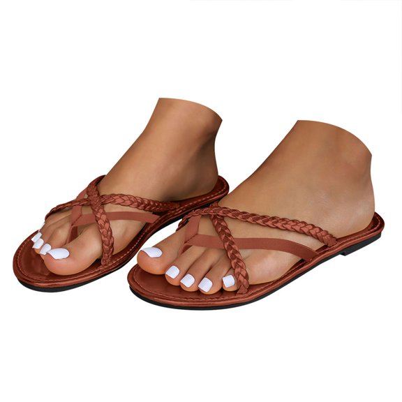 Dakaela Women's Slide Flat Sandals Open Toe Thong Flip Flops Strappy Spring Summer Slip on Shoes