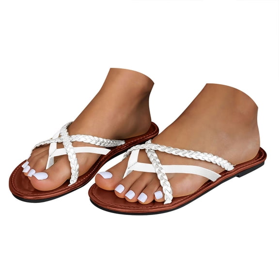 Dakaela Women's Slide Flat Sandals Open Toe Thong Flip Flops Strappy Spring Summer Slip on Shoes