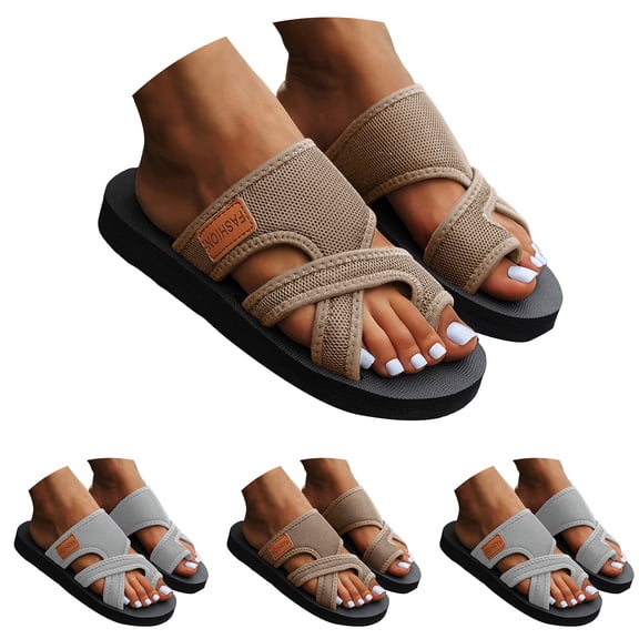 Dakaela Women's Slide Sandals 2026 Comfortable Orthopedic Flip Flops Summer Beach Slippers Arch Support Casual Slip on Shoes Grey 9